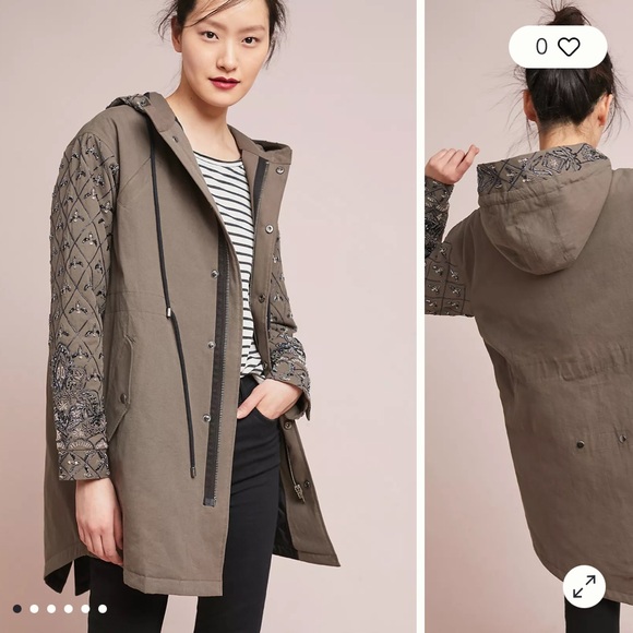 Anthropologie Seen Worn Kept GENEVA beaded olive Utility Jacket size 2 - Picture 3 of 16